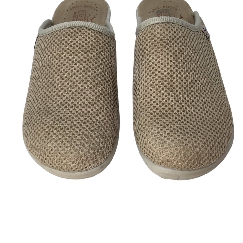 Fly Flot Clogs Size 7.5 / 38 Beige Knit Mesh Italy Anti-Shock Comfort Slip On - Picture 3 of 6